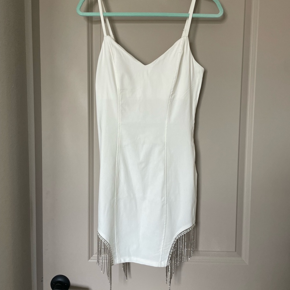 Bachelorette Party Dress with Silver Chain Detail, Size Medium